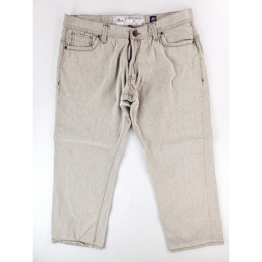 Akoo Jeans Mens 40x30 Beige Slim Straight Denim Pants Baggy Y2K Urban Streetwear